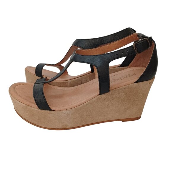 Sundance Wedge Black Tan Leather Strappy Open Toe Ankle Buckle Womens 6 or 37 - Picture 15 of 16